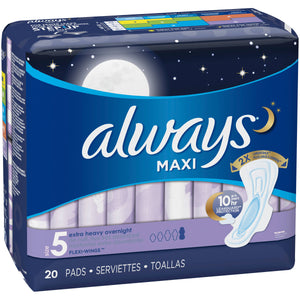 Always Maxi Overnight Pads With Wings - Extra Heavy Flow, Unscented, 2 –  Prescription Works Front Store